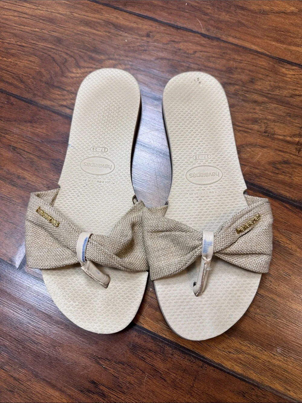 Havaianas You Saint Tropez Bow Slide Sandals Metallic Gold 7/8W 37/38